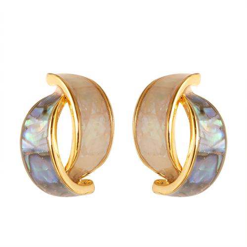 Abalone Shell Earring, Brass, with Abalone Shell, gold color plated, fashion jewelry & for woman, mixed colors 