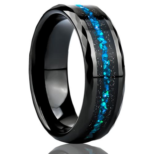 Tungsten Steel Finger Ring, with Black Spinel & Opal, plated, Unisex black, US Ring 