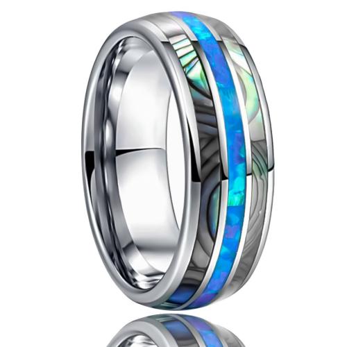 Tungsten Steel Finger Ring, with Opal & Abalone Shell, Unisex original color, US Ring .5 