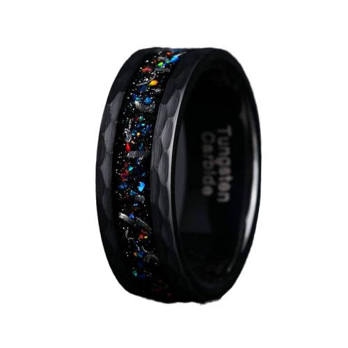 Tungsten Steel Finger Ring, with Opal, plated, Unisex black, US Ring 