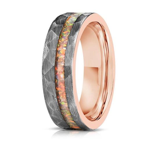 Tungsten Steel Finger Ring, with Opal, plated, Unisex US Ring 