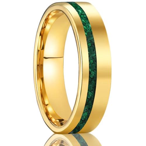 Tungsten Steel Finger Ring, with Malachite, gold color plated, Unisex US Ring .5 