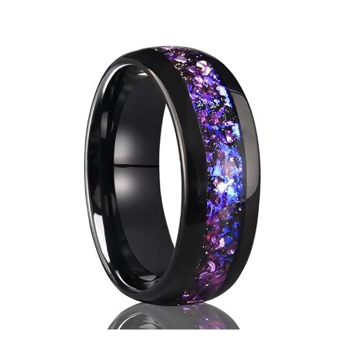 Tungsten Steel Finger Ring, with Amethyst, plated, Unisex black, US Ring .5 