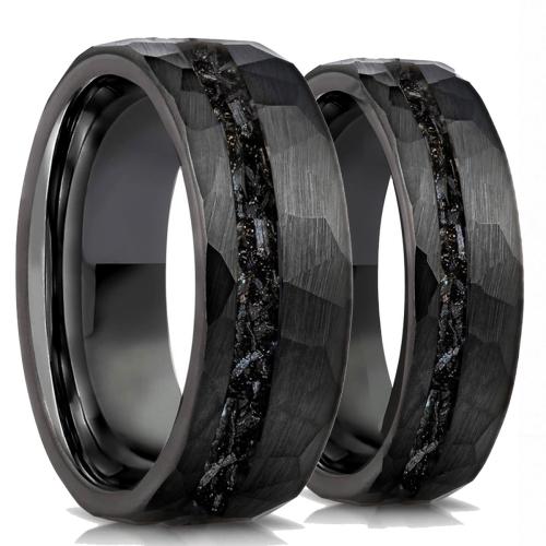 Tungsten Steel Finger Ring, with Meteorite, plated, Unisex  black, US Ring .5 