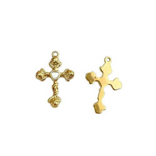 Stainless Steel Cross Pendants, 304 Stainless Steel, gold color plated, DIY & with rhinestone 
