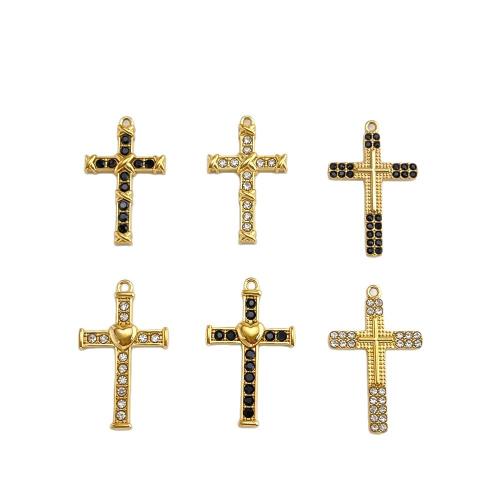 Stainless Steel Cross Pendants, 304 Stainless Steel, gold color plated, DIY & with rhinestone 