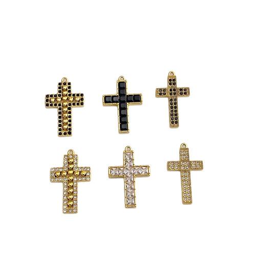 Stainless Steel Cross Pendants, 304 Stainless Steel, gold color plated, DIY & with rhinestone 