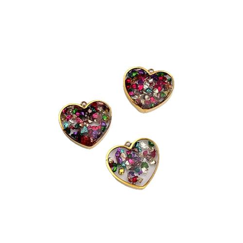 Gemstone Jewelry Pendants, 304 Stainless Steel, with Gemstone, Heart, gold color plated, random style & DIY & epoxy gel 