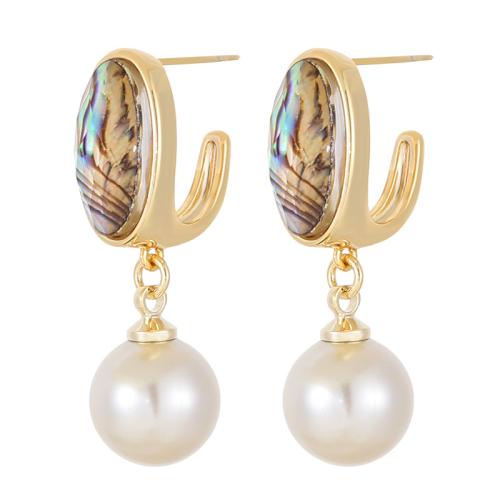Abalone Shell Earring, Brass, with Abalone Shell & Plastic Pearl, plated, fashion jewelry & for woman, mixed colors 