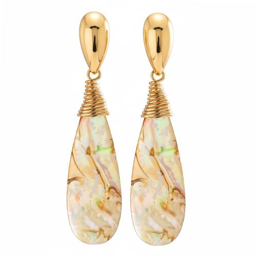 Abalone Shell Earring, Brass, with Abalone Shell, plated, fashion jewelry & for woman, mixed colors 