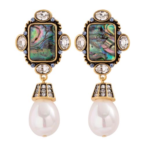 Abalone Shell Earring, Brass, with Abalone Shell & Plastic Pearl, plated, fashion jewelry & for woman & with rhinestone, mixed colors 