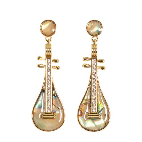 Abalone Shell Earring, Brass, with Abalone Shell, plated, fashion jewelry & for woman & with rhinestone, mixed colors 