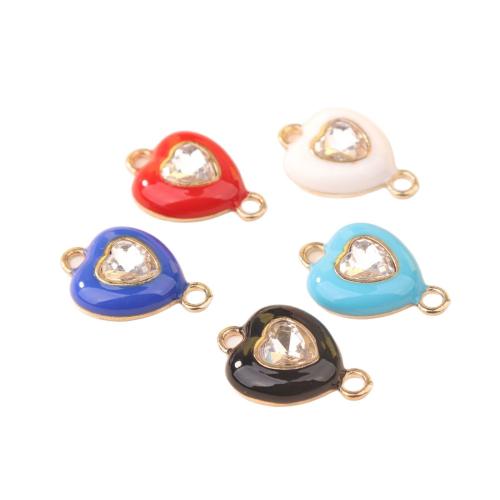 Enamel Zinc Alloy Connector, Heart, gold color plated, DIY & with rhinestone 