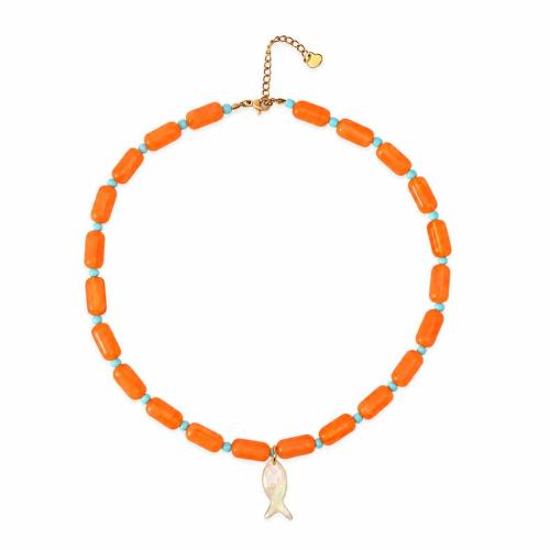 304 Stainless Steel Necklace, with Shell & Resin, 18K gold plated & for woman 