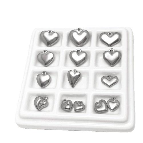 Stainless Steel Heart Pendants, 304 Stainless Steel, DIY original color 