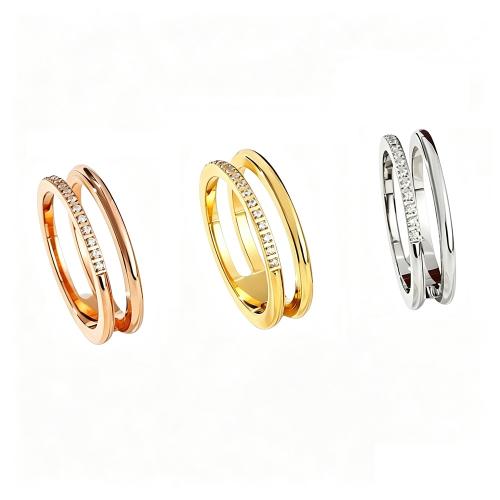 304 Stainless Steel Finger Ring, plated, Double Layer & micro pave cubic zirconia & for woman US Ring 