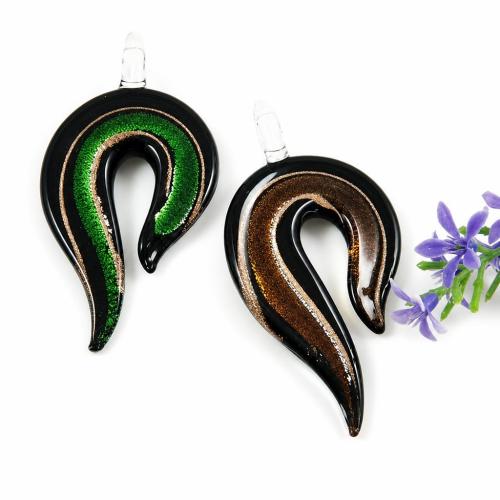 Lampwork Pendants, Leaf, handmade, gold sand & silver foil Approx 7mm 
