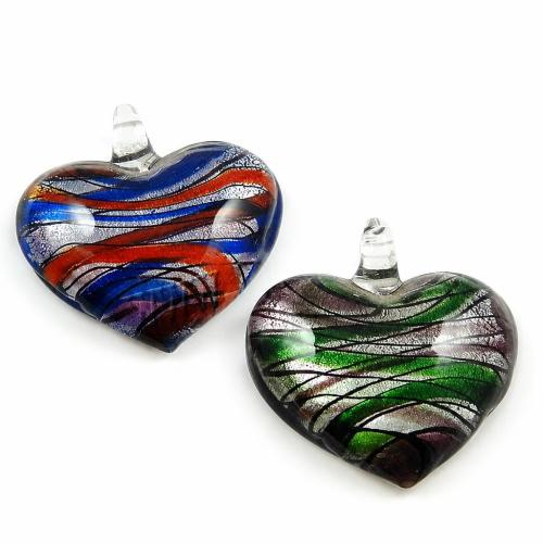 Lampwork Pendants, Heart, handmade, silver foil Approx 6mm 