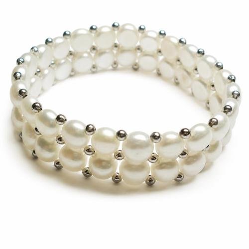 Перл Браслеты, Пресноводные жемчуги, двунитевая, 7-8mm, длина:7 дюймовый, продается Strand