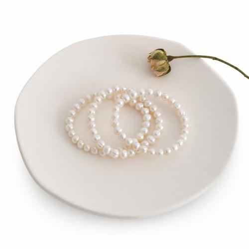 Cultured Freshwater Pearl Bracelets, fashion jewelry & for woman, white, 6-7mm 