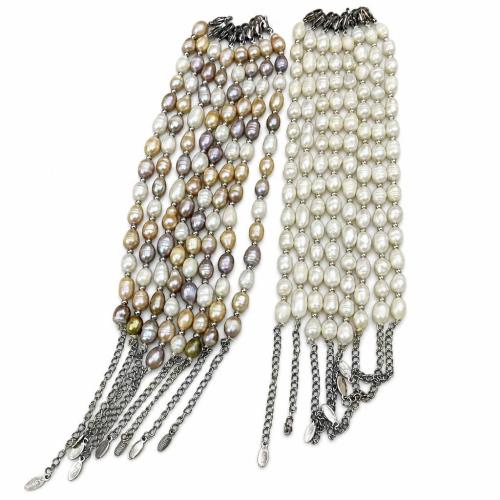 Cultured Freshwater Pearl Bracelets, with 304 Stainless Steel, Rice, fashion jewelry & for woman mm Approx 21 cm 