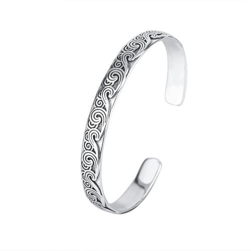 Brass Cuff Bangle, silver color plated, vintage & for woman, Inner Approx 56mm 