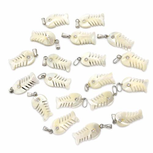 Natural Freshwater Shell Pendants, Trochus Shell, Fish Bone, DIY & with rhinestone 