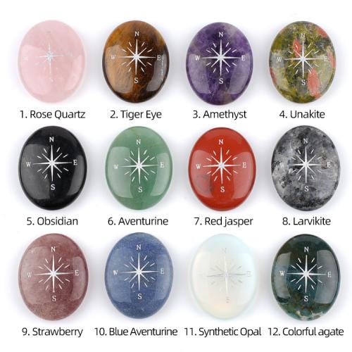 Gemstone Thumb Worry Stone, Compass, Carved 