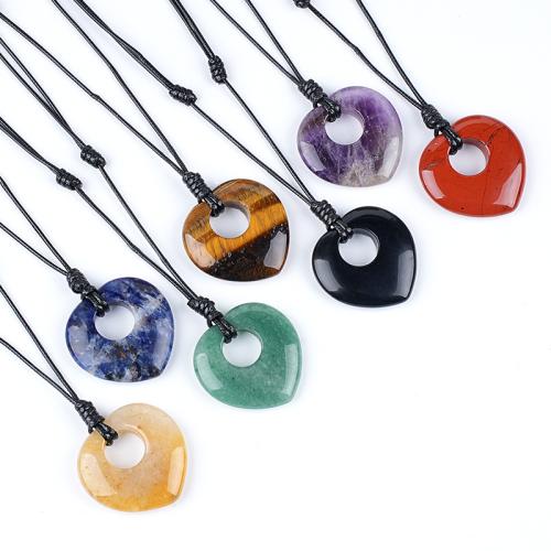 Gemstone Necklace, with Wax Cord, Heart, Carved & Unisex & hollow Approx 38-42 cm 