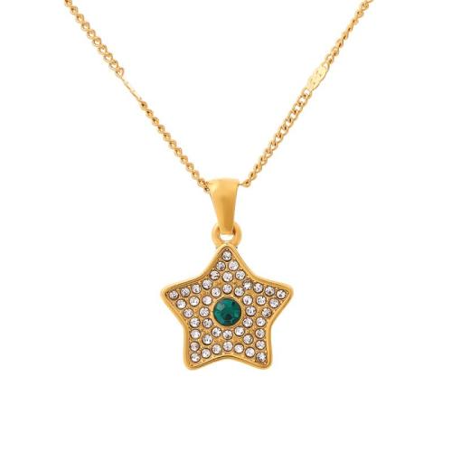 304 Stainless Steel Necklace, with 5cm extender chain, Star, plated, fashion jewelry & for woman & with rhinestone Approx 40 cm 