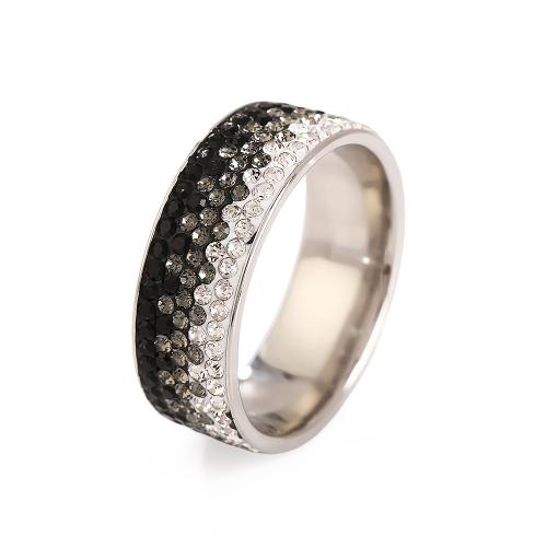 304 Stainless Steel Finger Ring, Unisex & with rhinestone US Ring 