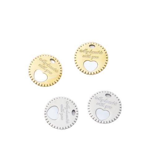 White Shell Pendants, 304 Stainless Steel, with White Shell, Flat Round, plated, DIY 