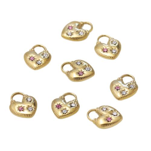 Rhinestone Stainless Steel Pendants, 304 Stainless Steel, Heart, gold color plated, DIY & with rhinestone 