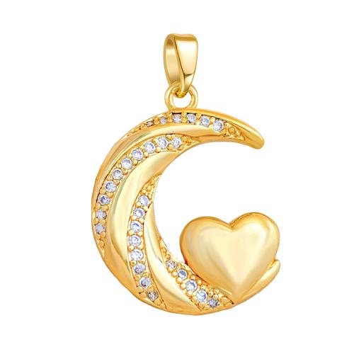 Cubic Zirconia Micro Pave Brass Pendants, Moon, plated, DIY & micro pave cubic zirconia, pendant size 15-20mm 
