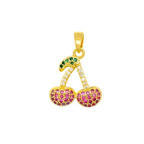 Cubic Zirconia Micro Pave Brass Pendants, Cherry, plated, DIY & micro pave cubic zirconia, pendant size 14-18mm 