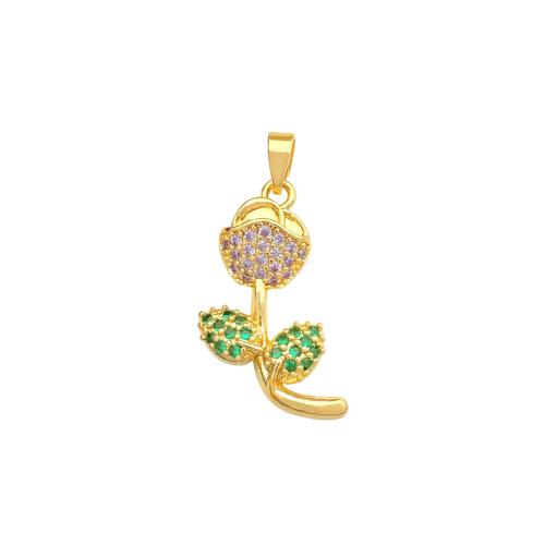 Cubic Zirconia Micro Pave Brass Pendants, Tulip, plated, DIY & micro pave cubic zirconia 