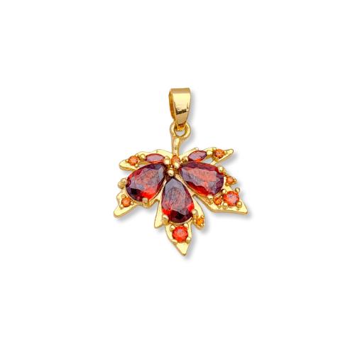 Cubic Zirconia Micro Pave Brass Pendants, Leaf, plated, DIY & micro pave cubic zirconia, pendant size 17-18mm 