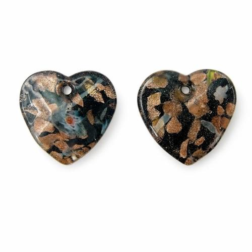 Pendentif Murano pour boucle d'oreille, chalumeau, coeur, sable d'or Environ 2mm, Vendu par paire