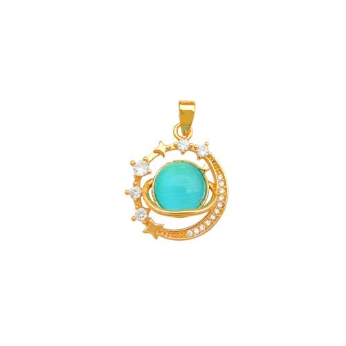 Cats Eye Pendants, Brass, with Cats Eye, plated, DIY & micro pave cubic zirconia, pendant size 14-23mm 