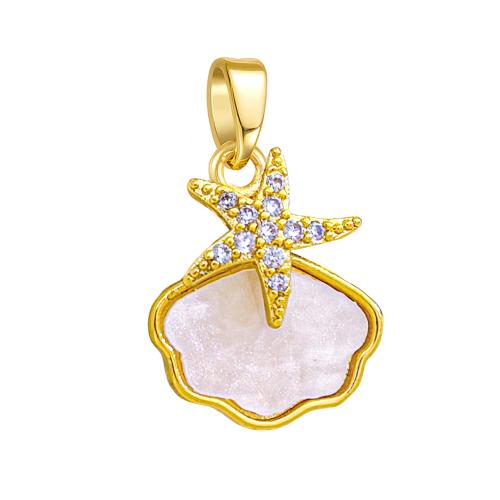 Brass Shell Pendants, with White Shell, plated, DIY & micro pave cubic zirconia, pendant size 13-25mm 