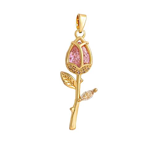 Cubic Zirconia Micro Pave Brass Pendants, Rose, plated, DIY & micro pave cubic zirconia 