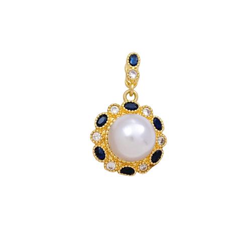 Cubic Zirconia Micro Pave Brass Pendants, with Plastic Pearl, plated, DIY & micro pave cubic zirconia 