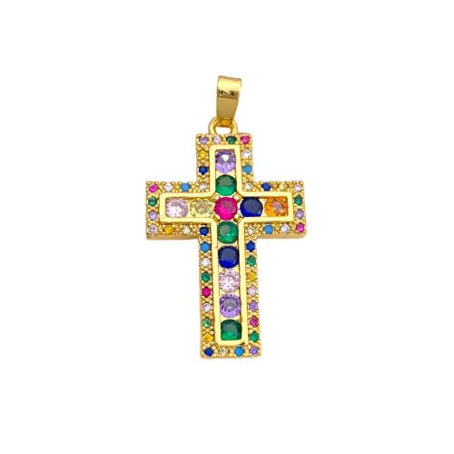 Cubic Zirconia Micro Pave Brass Pendants, Cross, plated, DIY & micro pave cubic zirconia, pendant size 17-22mm 