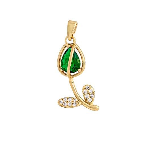 Cubic Zirconia Micro Pave Brass Pendants, Tulip, plated, DIY & micro pave cubic zirconia 