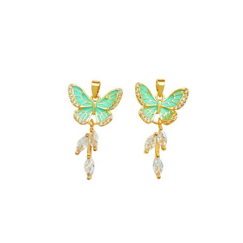 Cubic Zirconia Micro Pave Brass Pendants, Butterfly, gold color plated, DIY & micro pave cubic zirconia & enamel 