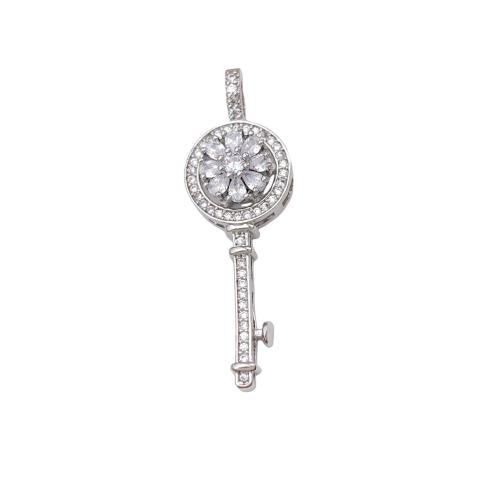 Cubic Zirconia Micro Pave Brass Pendants, Key, plated, DIY & micro pave cubic zirconia, pendent size 11-14mm 