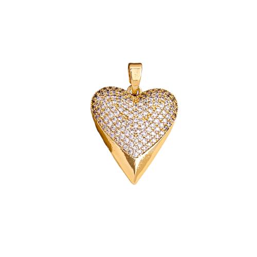 Cubic Zirconia Micro Pave Brass Pendants, Heart, plated, DIY & micro pave cubic zirconia, pendent size 17-18mm 