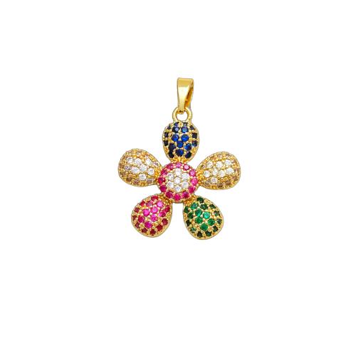 Cubic Zirconia Micro Pave Brass Pendants, Flower, plated, DIY & micro pave cubic zirconia, pendent size 17-20mm 
