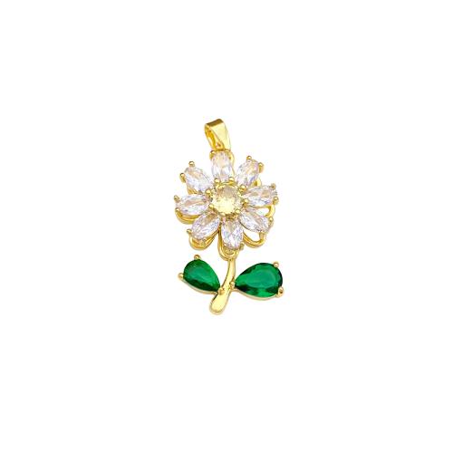 Cubic Zirconia Micro Pave Brass Pendants, Flower, plated, DIY & micro pave cubic zirconia 