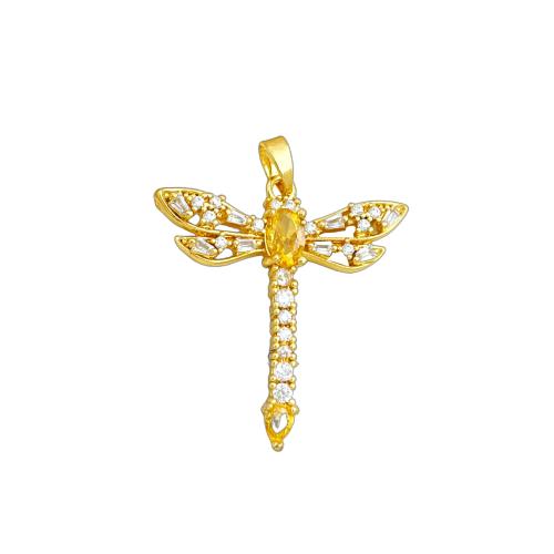 Cubic Zirconia Micro Pave Brass Pendants, Dragonfly, plated, DIY & micro pave cubic zirconia, pendant size 25.5-30mm 